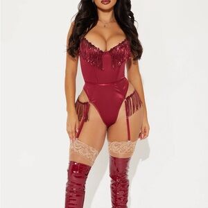 Fashion Nova Red Embellished Bustier Bodysuit